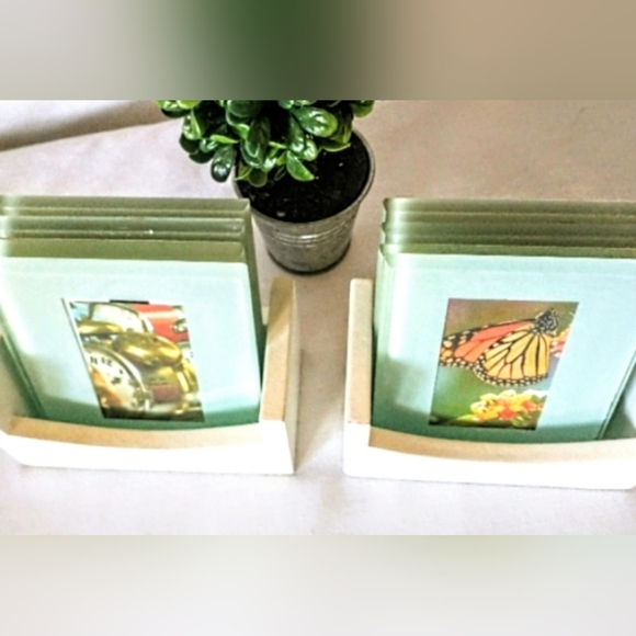 Glass Photo Coasters w/ Wooden Box - 2 Sets of 4 Coasters Each - Picture 2 of 9